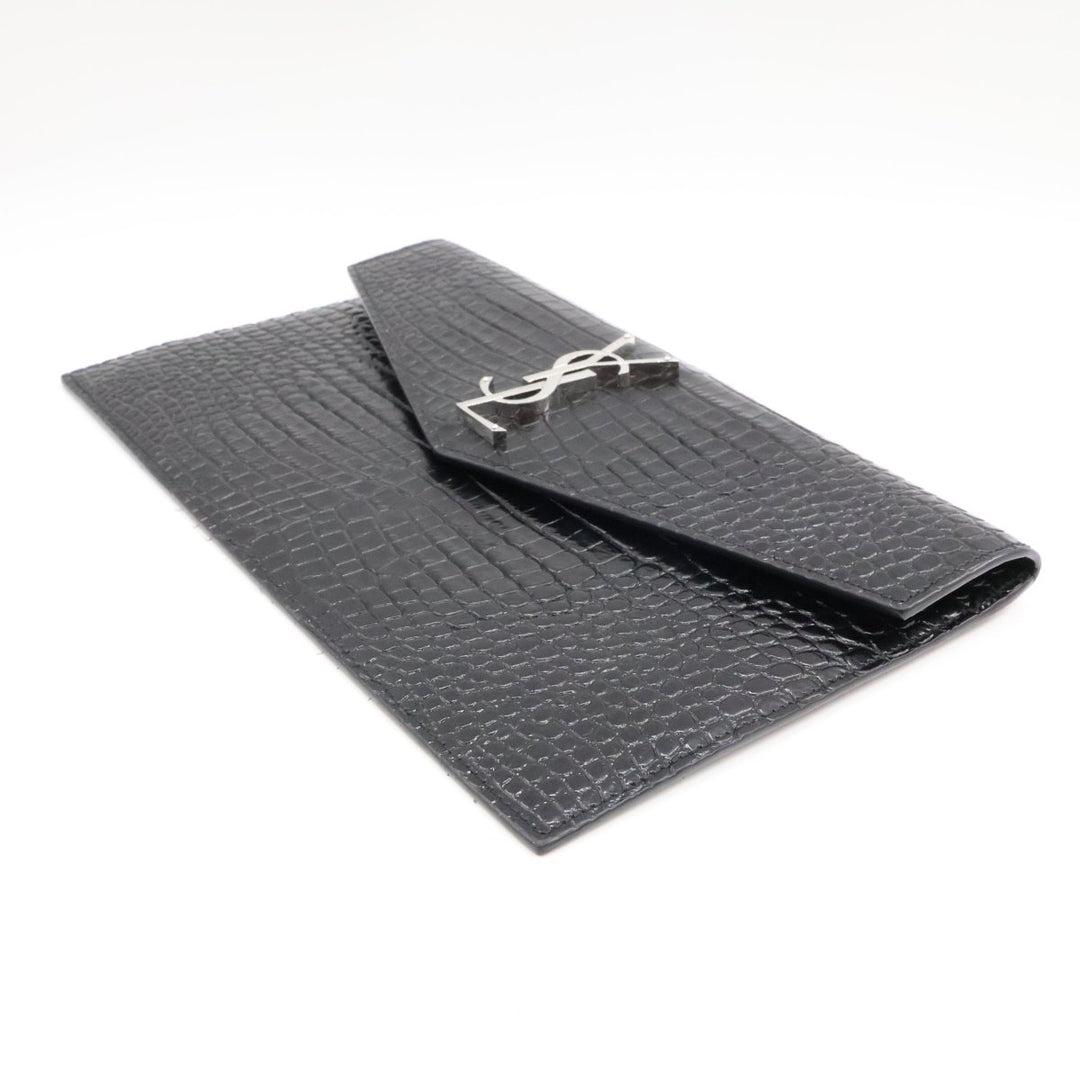 Saint Laurent YSL Croc Uptown Black/Silver Leather Clutch Bag - Lux Central