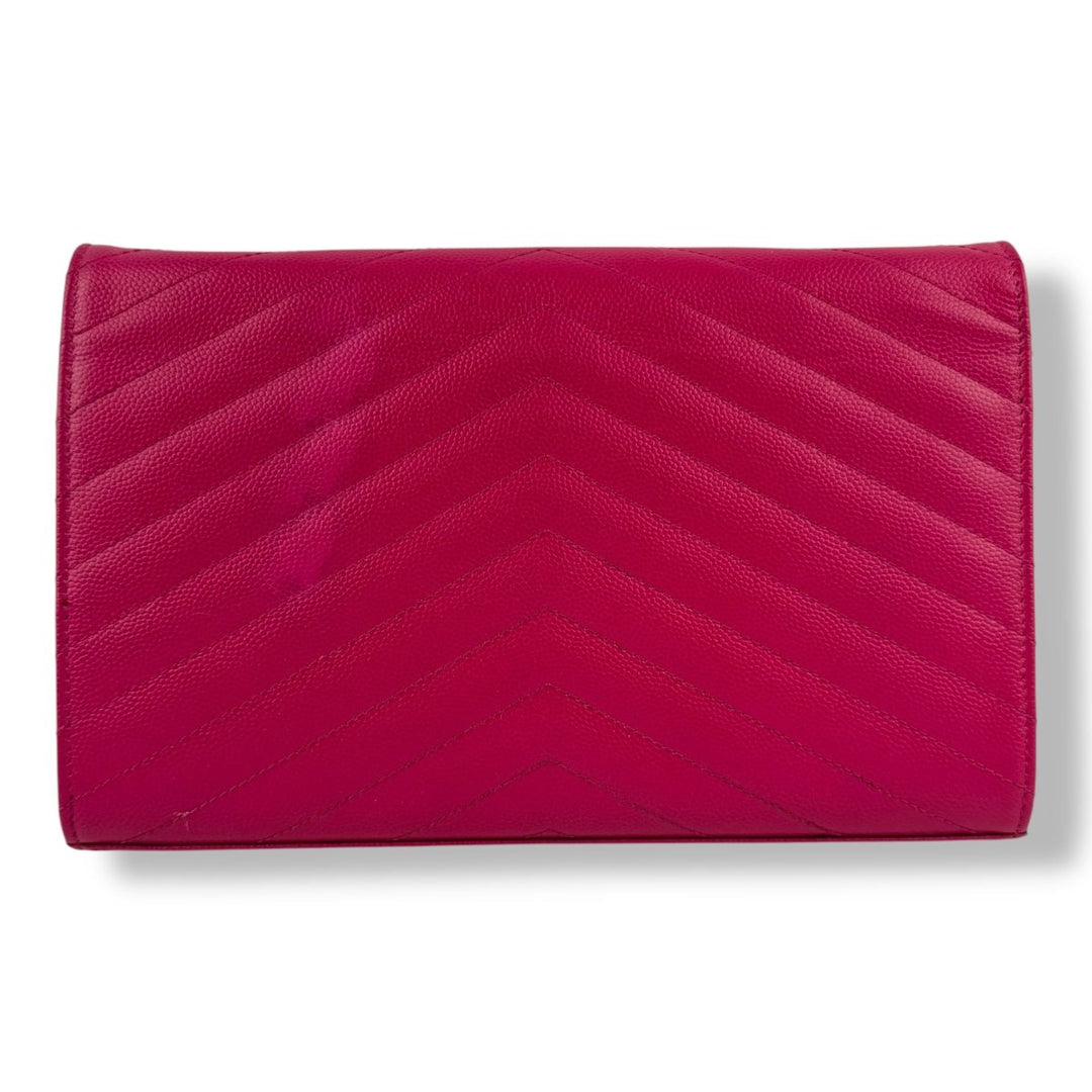 Saint Laurent YSL Fuchsia Leather Wallet On Chain Handbag Lux