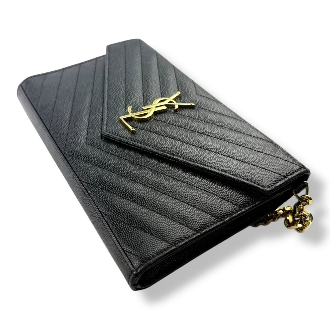 Saint Laurent YSL Matelasse Black Leather Cassandre Wallet On Chain Handbag - Lux Central