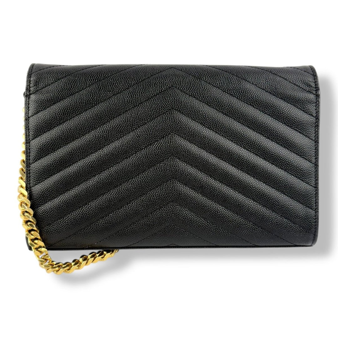 Saint Laurent YSL Matelasse Black Leather Cassandre Wallet On Chain Handbag - Lux Central