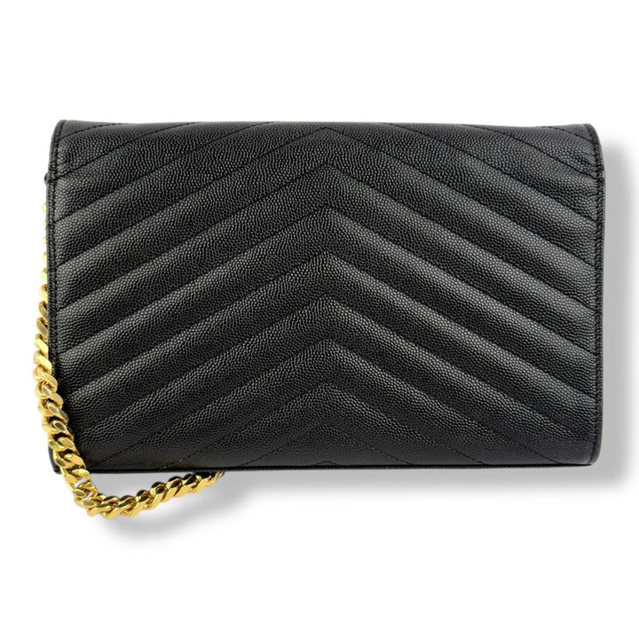 Saint Laurent YSL Matelasse Black Leather Cassandre Wallet On Chain Handbag - Lux Central