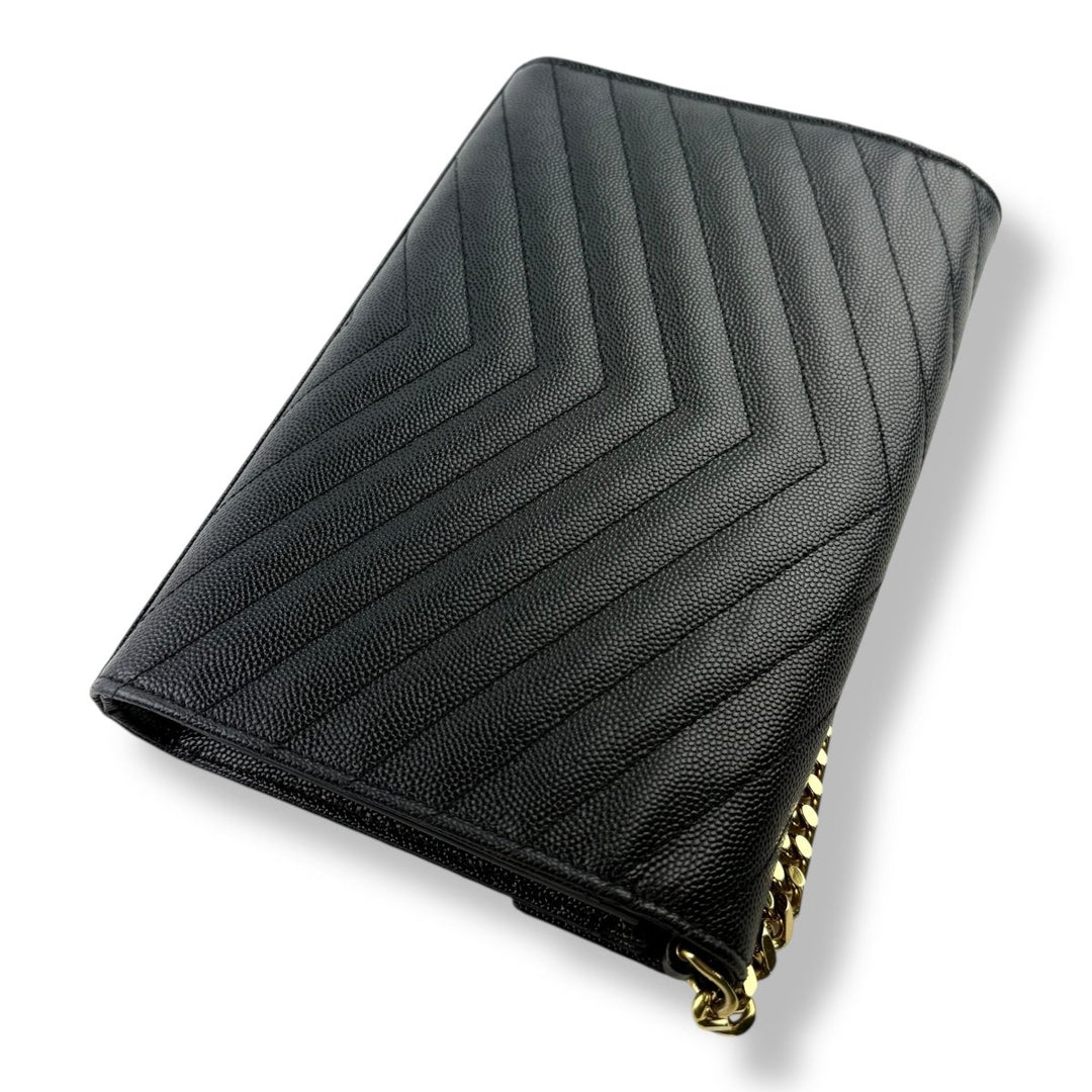 Saint Laurent YSL Matelasse Black Leather Cassandre Wallet On Chain Handbag - Lux Central