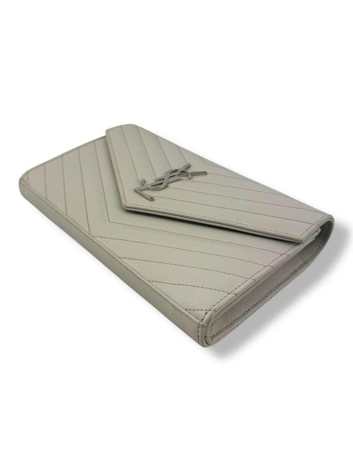 Saint Laurent YSL Matelasse White Leather Cassandre Wallet On Chain Handbag - Lux Central