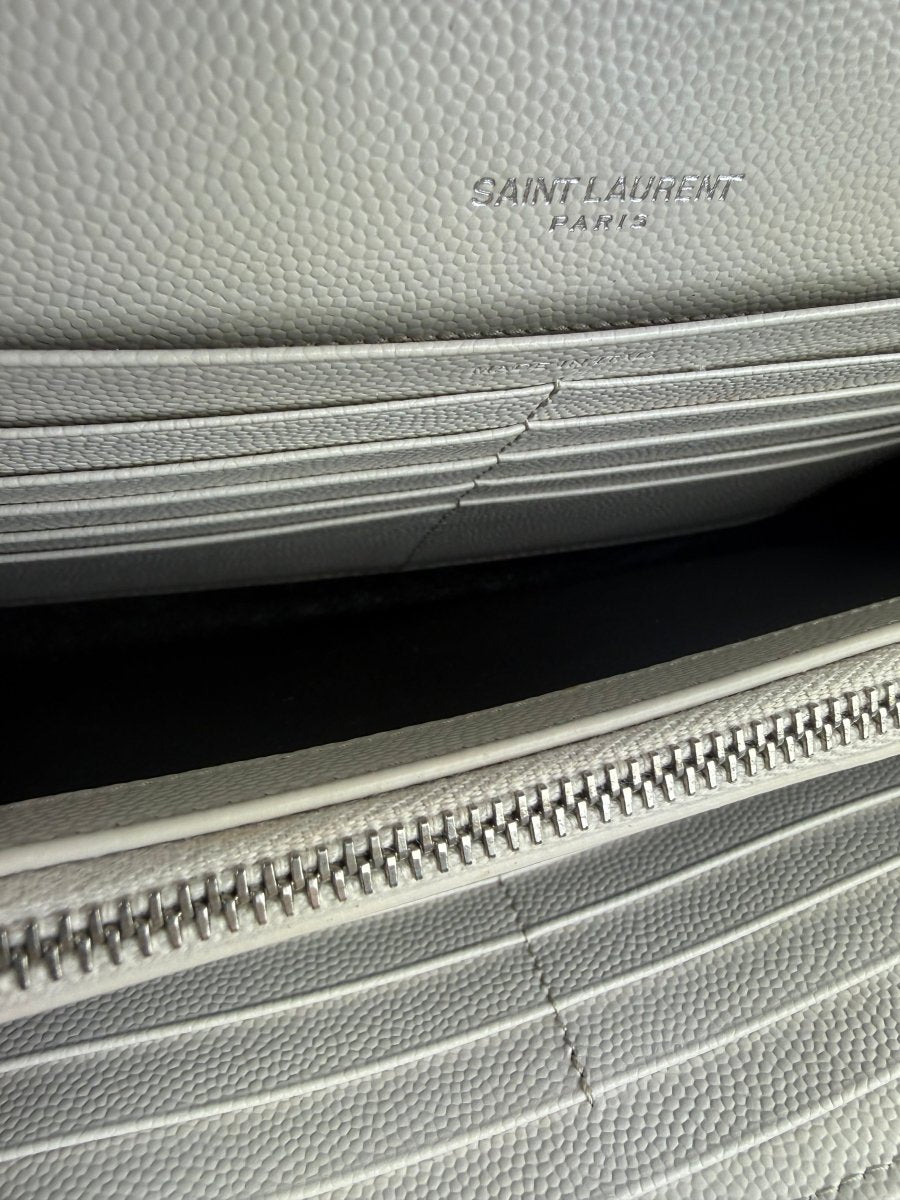 Saint Laurent YSL Matelasse White Leather Cassandre Wallet On Chain Handbag - Lux Central