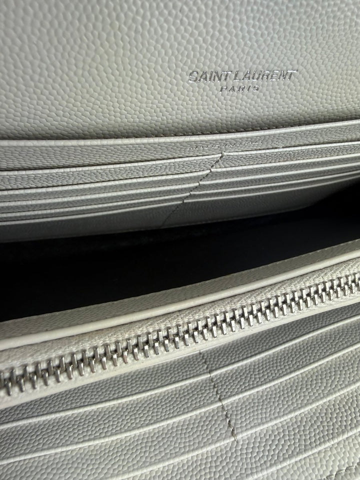 Saint Laurent YSL Matelasse White Leather Cassandre Wallet On Chain Handbag - Lux Central