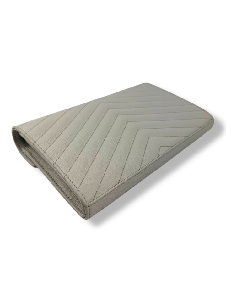 Saint Laurent YSL Matelasse White Leather Cassandre Wallet On Chain Handbag - Lux Central