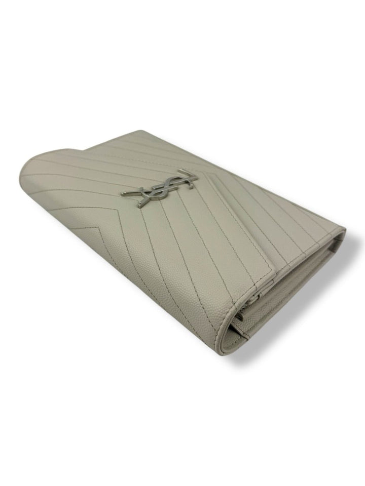 Saint Laurent YSL Matelasse White Leather Cassandre Wallet On Chain Handbag - Lux Central