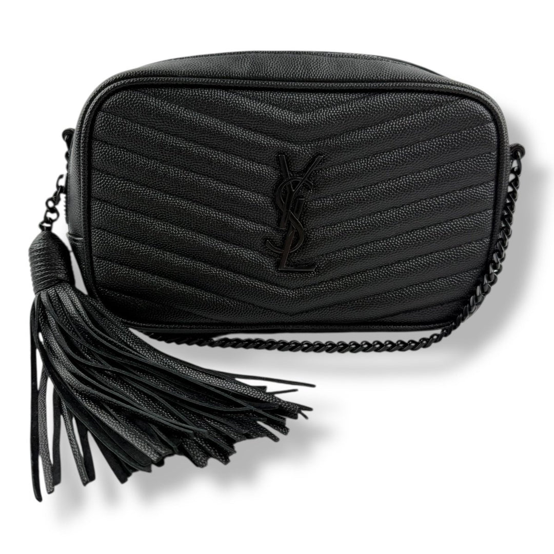 Saint Laurent YSL Mini Black Lou Grain De Poudre Camera Leather Crossbody Handbag - Lux Central