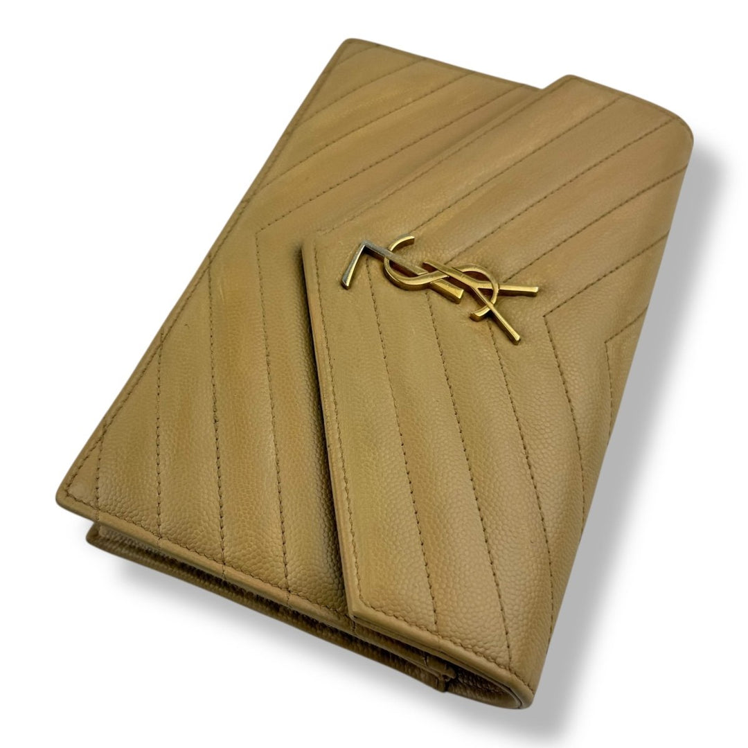Saint Laurent YSL Mustard Grained Envelope Leather Wallet On Chain Handbag - Lux Central
