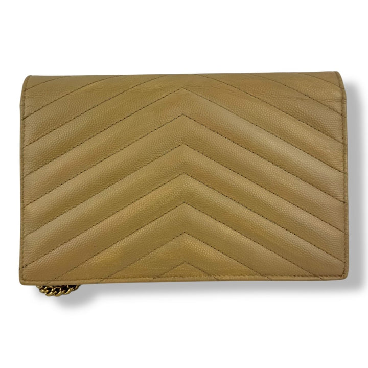 Saint Laurent YSL Mustard Grained Envelope Leather Wallet On Chain Handbag - Lux Central