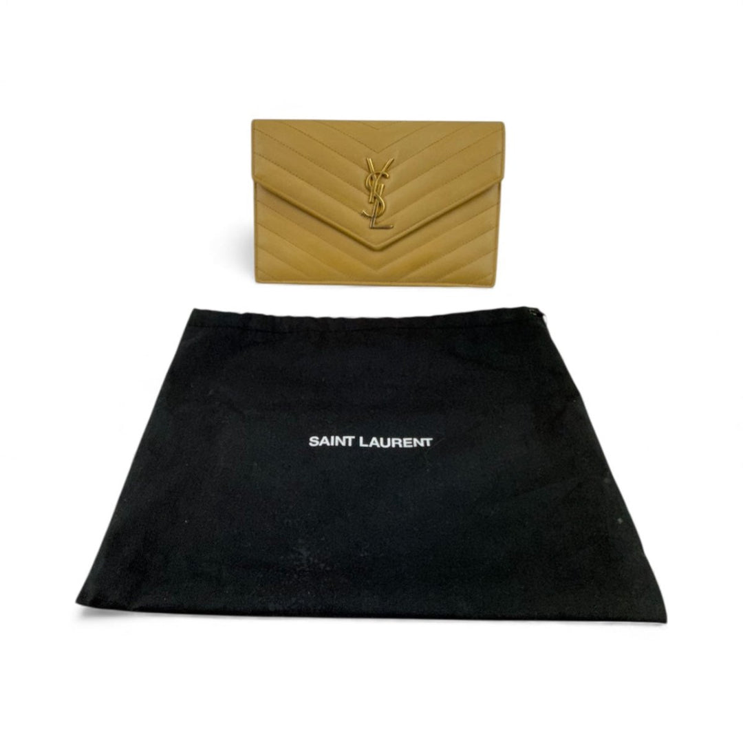 Saint Laurent YSL Mustard Grained Envelope Leather Wallet On Chain Handbag - Lux Central