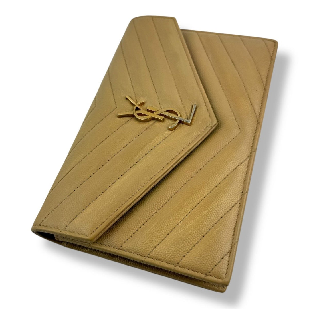 Saint Laurent YSL Mustard Grained Envelope Leather Wallet On Chain Handbag - Lux Central