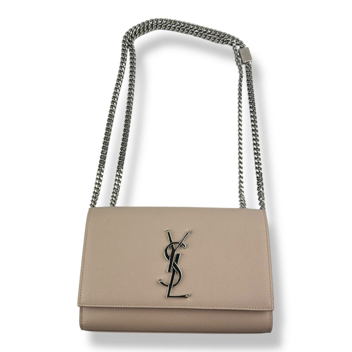 Saint Laurent YSL Pale Pink Small Kate Grained Leather Handbag - Lux Central