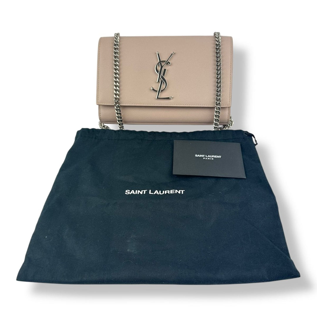 Saint Laurent YSL Pale Pink Small Kate Grained Leather Handbag - Lux Central