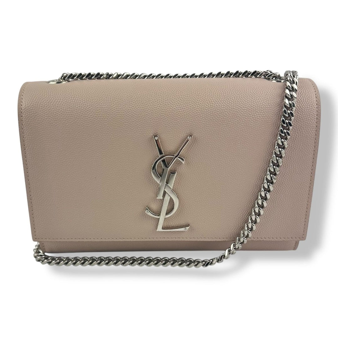 Saint Laurent YSL Pale Pink Small Kate Grained Leather Handbag - Lux Central