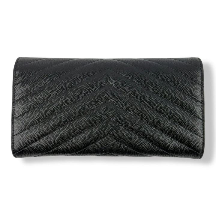 Saint Laurent YSL Portefeuille Black Grained Envelope Large Femme Leather Wallet - Lux Central