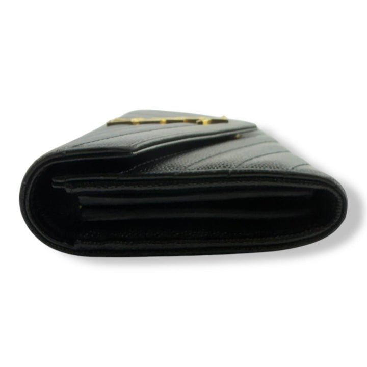 Saint Laurent YSL Portefeuille Black Grained Envelope Large Femme Leather Wallet - Lux Central