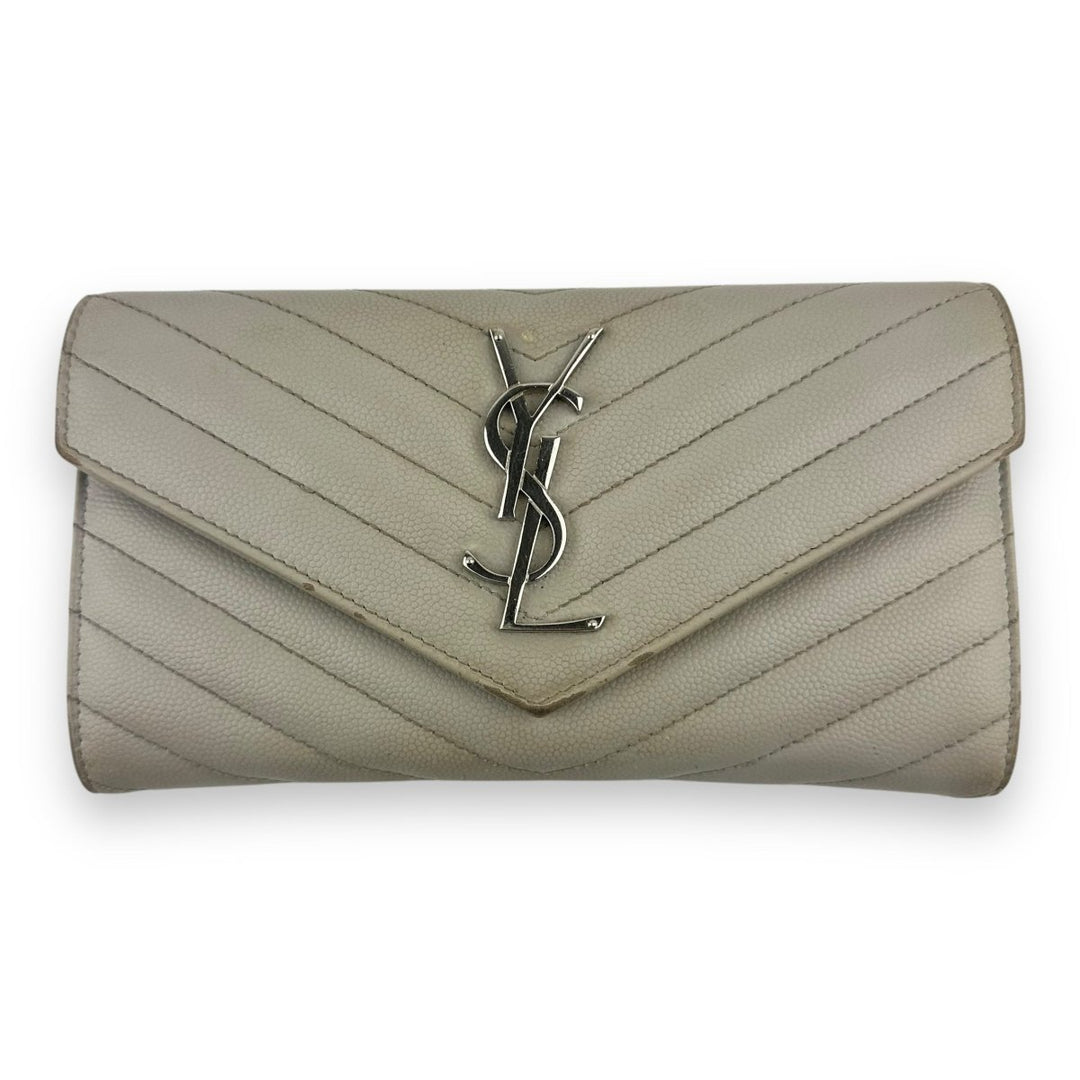 Saint Laurent YSL Portefeuille Grey Grained Envelope Large Femme Leather Wallet - Lux Central