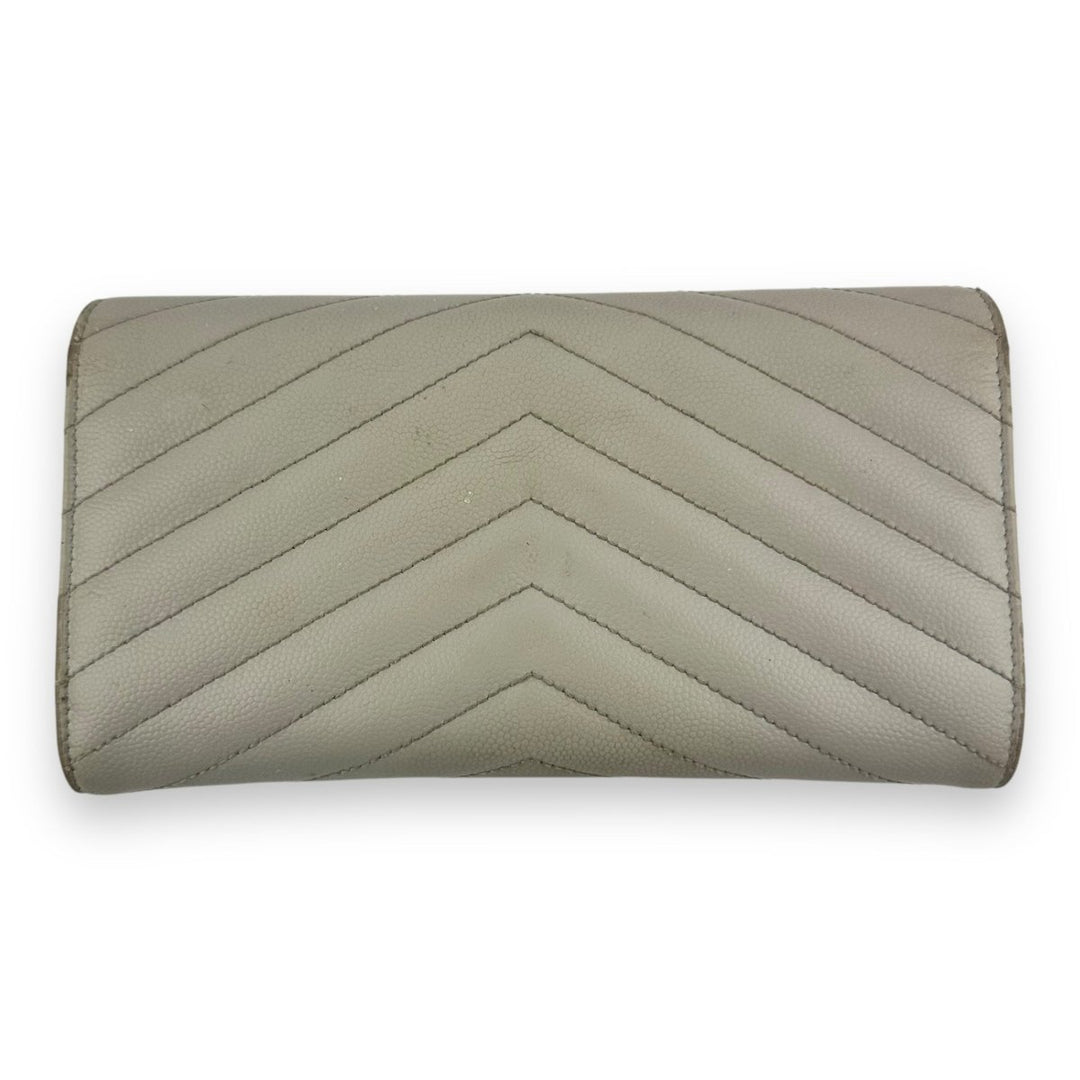 Saint Laurent YSL Portefeuille Grey Grained Envelope Large Femme Leather Wallet - Lux Central