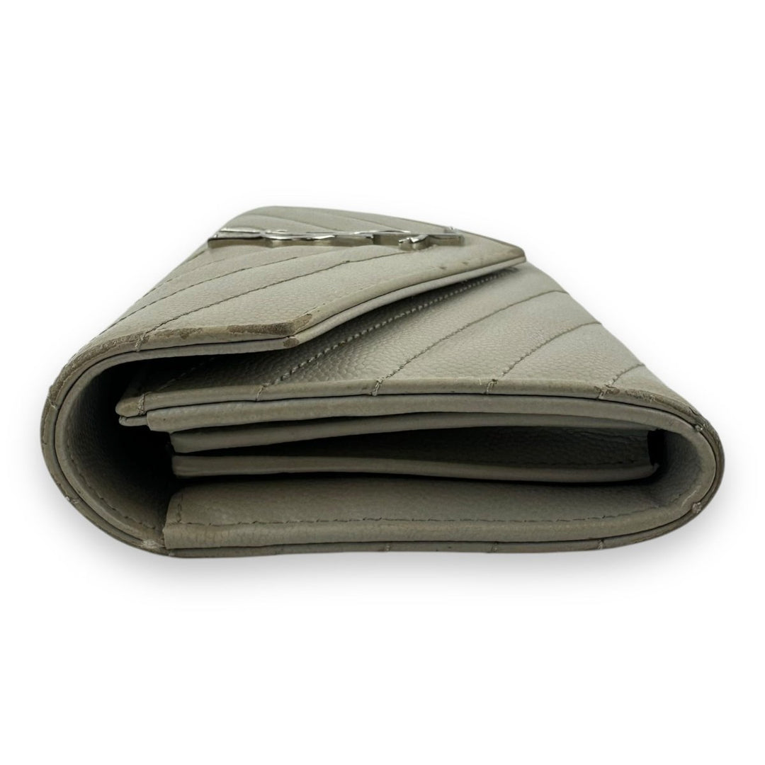 Saint Laurent YSL Portefeuille Grey Grained Envelope Large Femme Leather Wallet - Lux Central