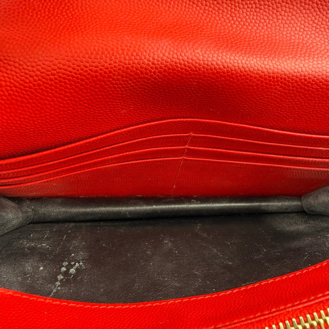 Saint Laurent YSL Red Grained Envelope Leather Wallet On Chain Handbag - Lux Central