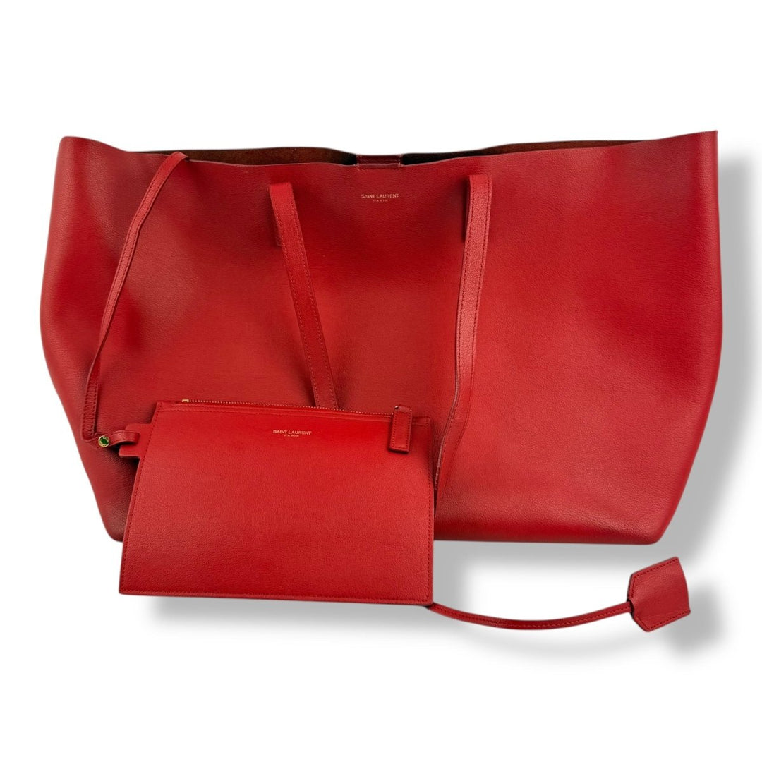 Saint Laurent YSL Red Shopping Tote Leather Handbag - Lux Central
