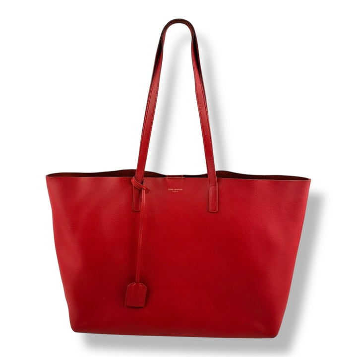 Saint Laurent YSL Red Shopping Tote Leather Handbag - Lux Central