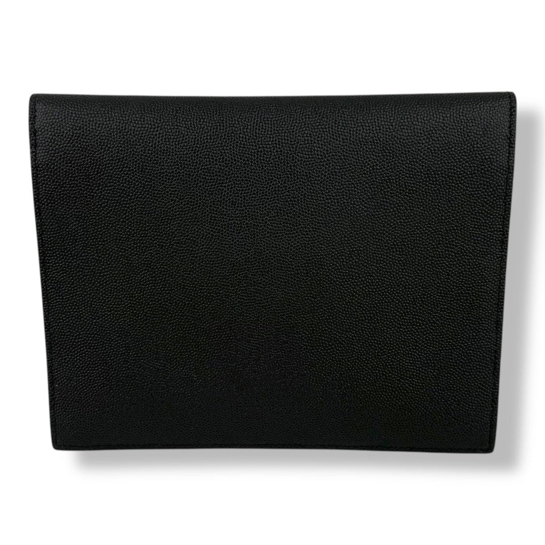 Saint Laurent YSL Small Uptown Black Grained Leather Clutch Bag - Lux Central