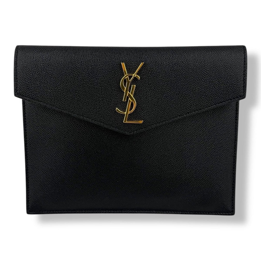 Saint Laurent YSL Small Uptown Black Grained Leather Clutch Bag - Lux Central
