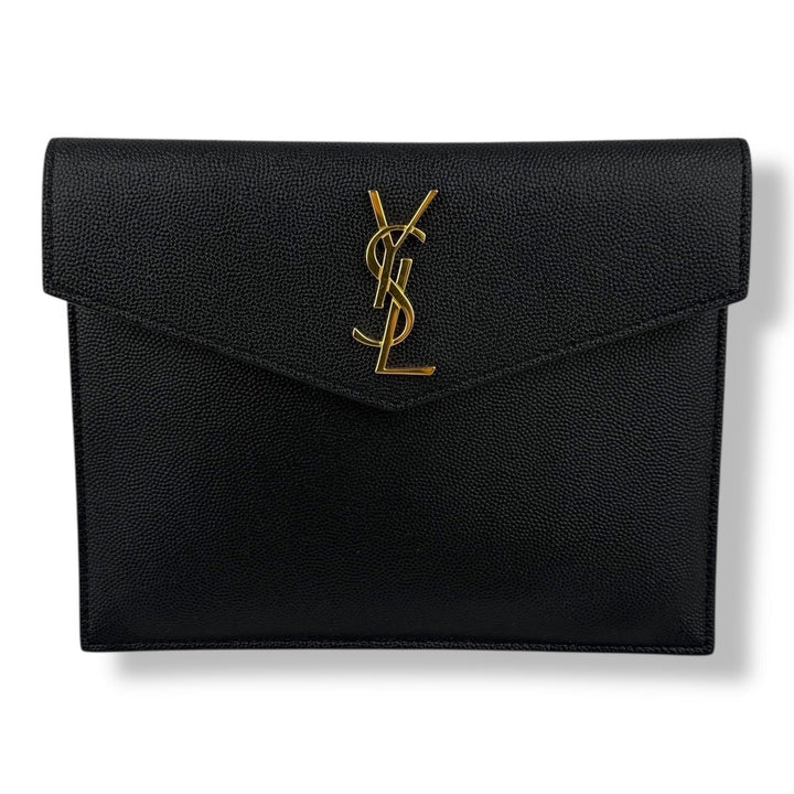 Saint Laurent YSL Small Uptown Black Grained Leather Clutch Bag - Lux Central