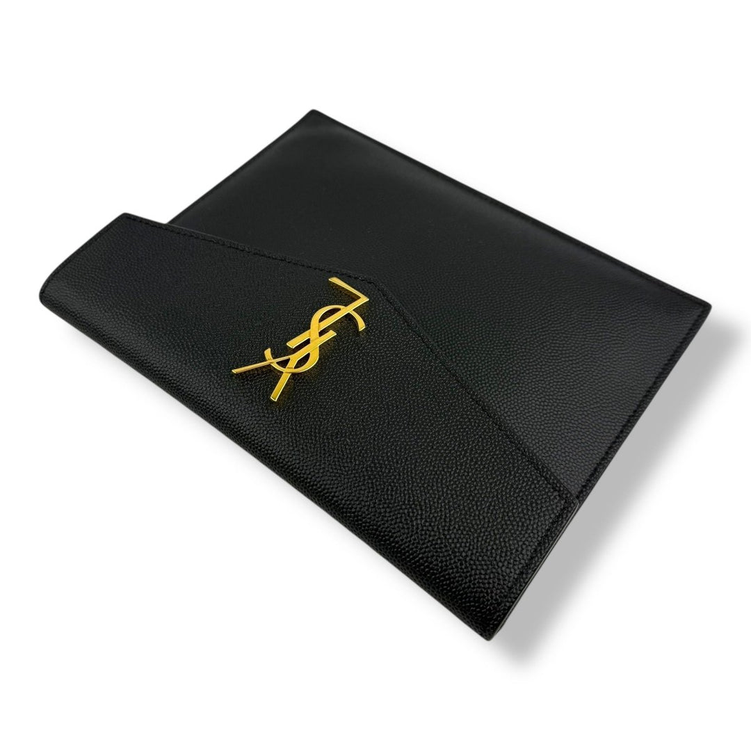 Saint Laurent YSL Small Uptown Black Grained Leather Clutch Bag - Lux Central