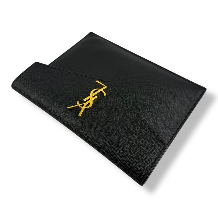 Saint Laurent YSL Small Uptown Black Grained Leather Clutch Bag - Lux Central