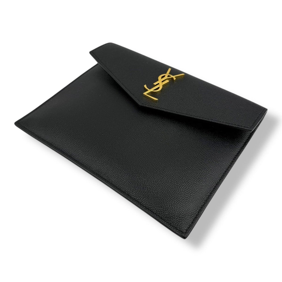 Saint Laurent YSL Small Uptown Black Grained Leather Clutch Bag - Lux Central
