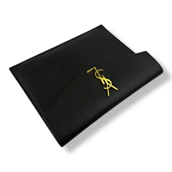 Saint Laurent YSL Small Uptown Black Grained Leather Clutch Bag - Lux Central