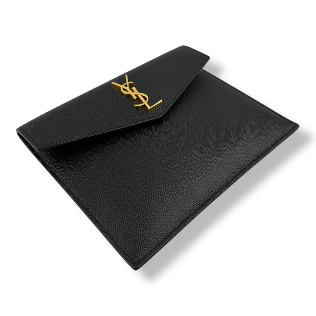Saint Laurent YSL Small Uptown Black Grained Leather Clutch Bag - Lux Central