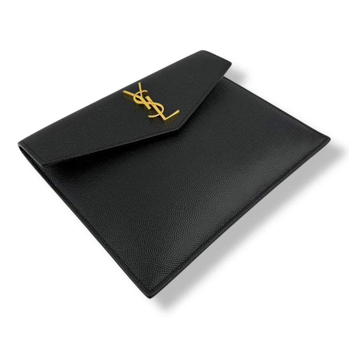 Saint Laurent YSL Small Uptown Black Grained Leather Clutch Bag - Lux Central