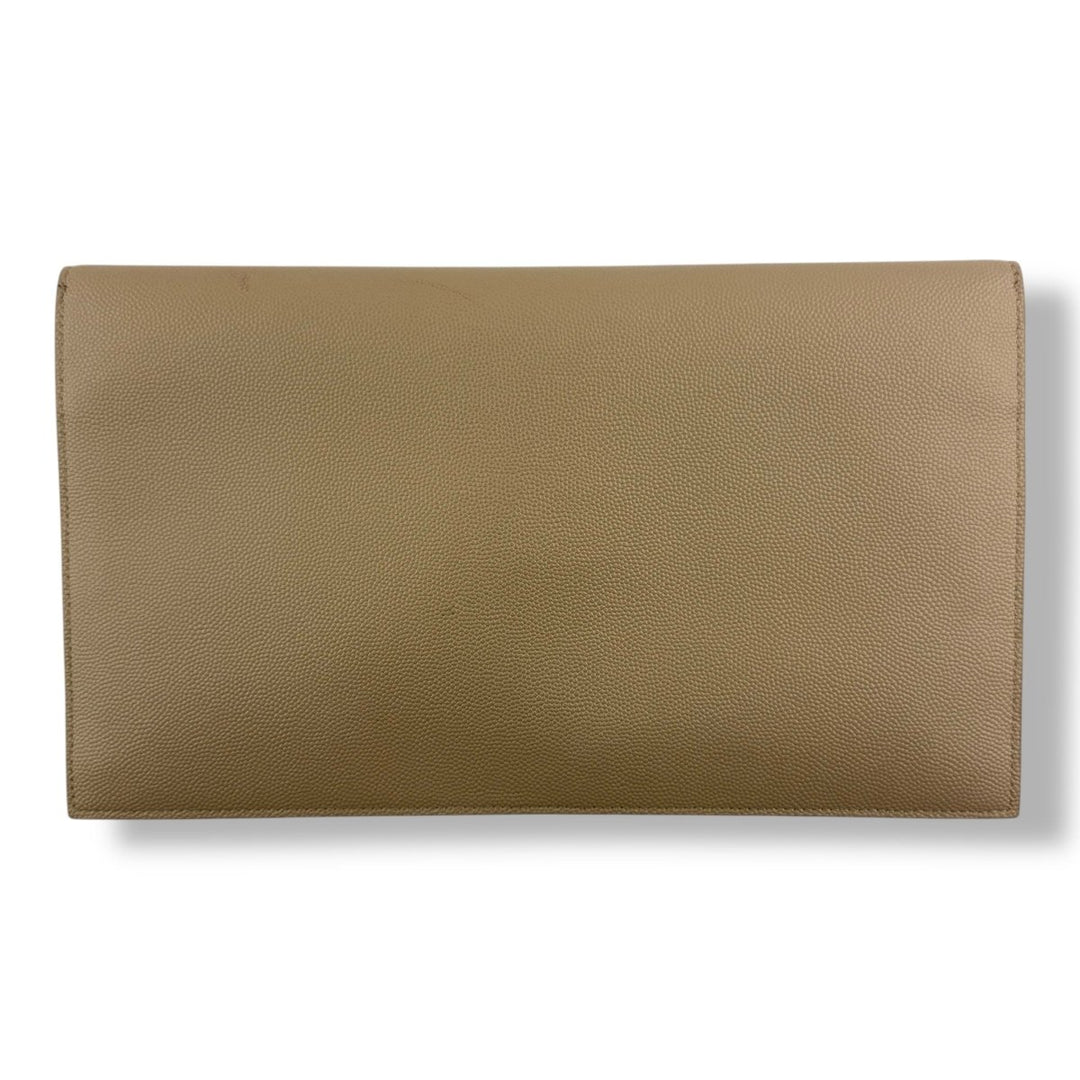 Saint Laurent YSL Uptown Beige Grained Leather Clutch Bag - Lux Central