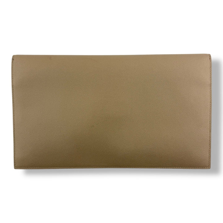Saint Laurent YSL Uptown Beige Grained Leather Clutch Bag - Lux Central