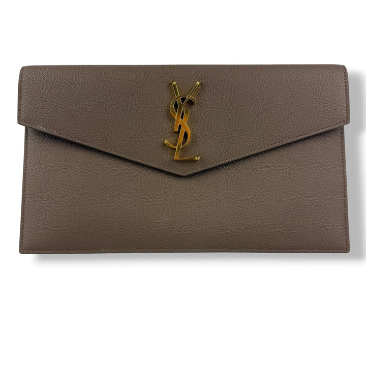 Saint Laurent YSL Uptown Beige Leather Clutch Bag - Lux Central