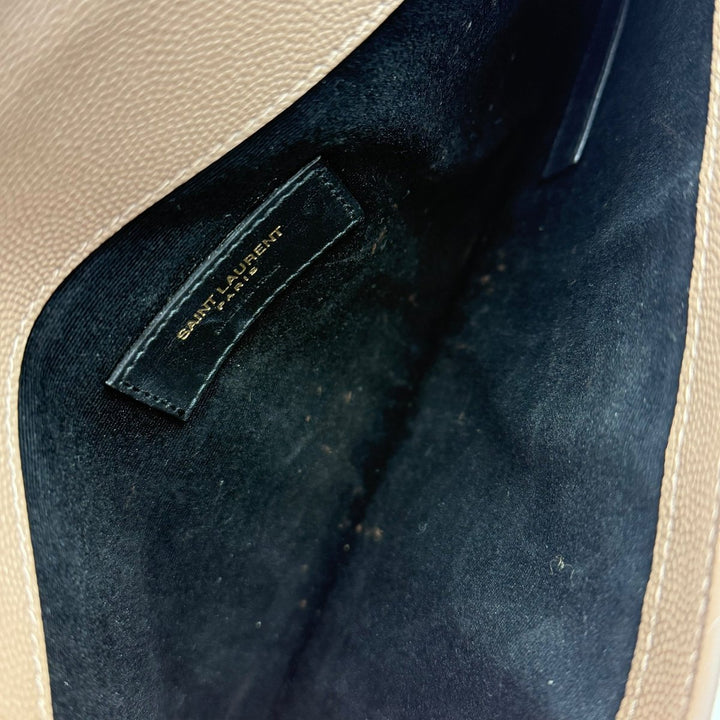 Saint Laurent YSL Uptown Beige Leather Clutch Bag - Lux Central