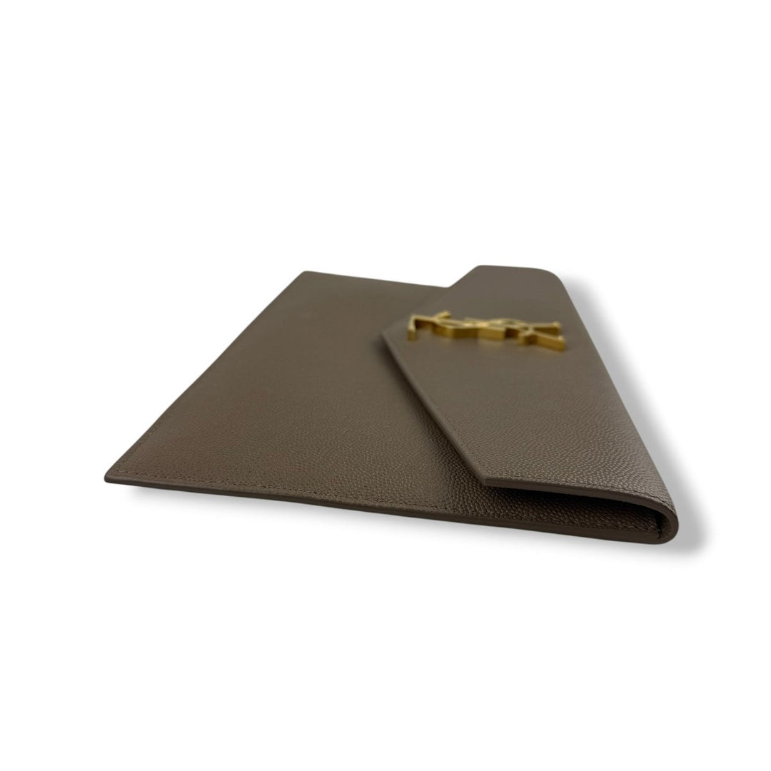 Saint Laurent YSL Uptown Beige Leather Clutch Bag - Lux Central