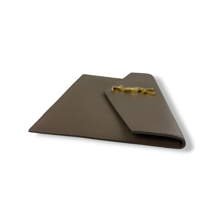 Saint Laurent YSL Uptown Beige Leather Clutch Bag - Lux Central