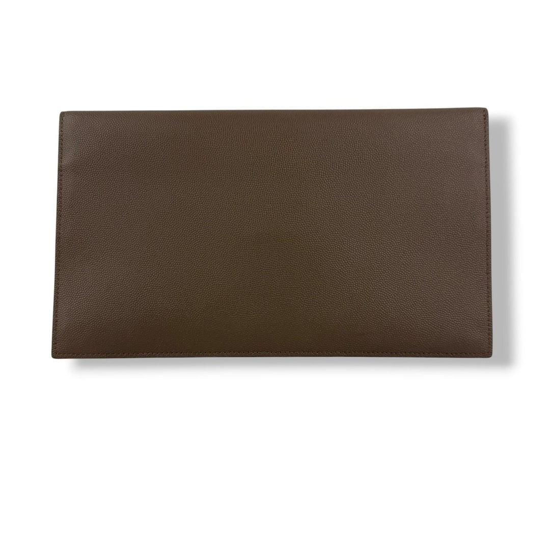 Saint Laurent YSL Uptown Beige Leather Clutch Bag - Lux Central