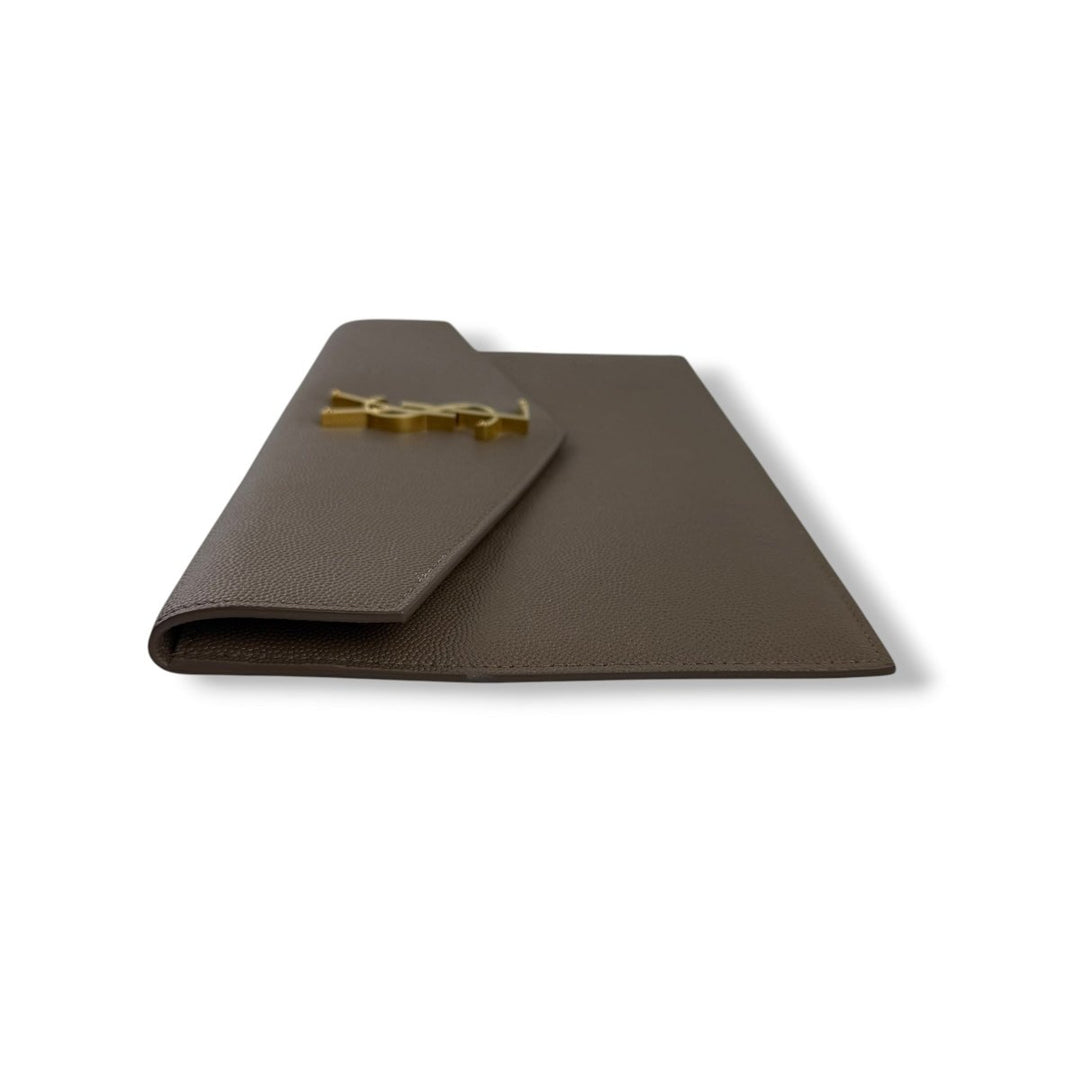 Saint Laurent YSL Uptown Beige Leather Clutch Bag - Lux Central