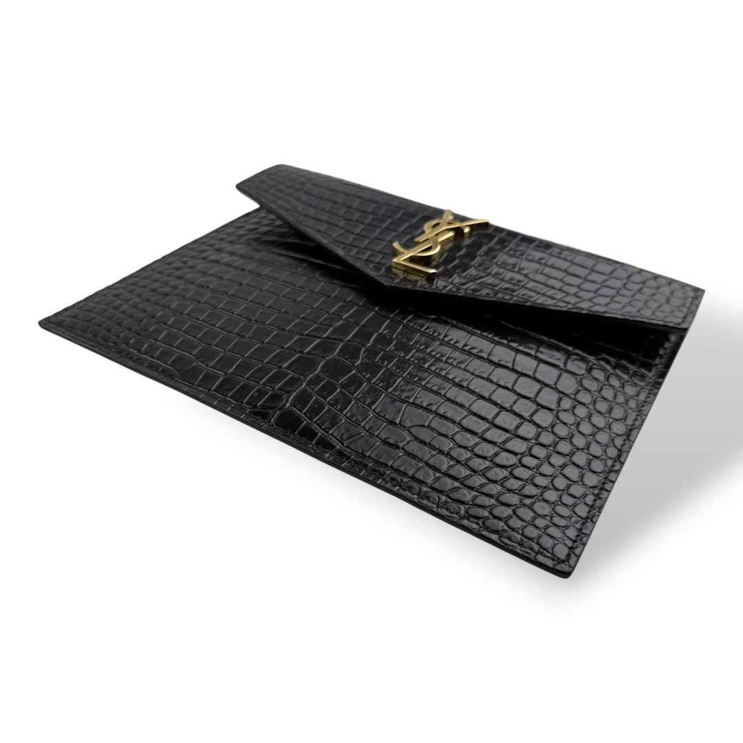 Saint Laurent YSL Uptown Black Leather Clutch Bag - Lux Central