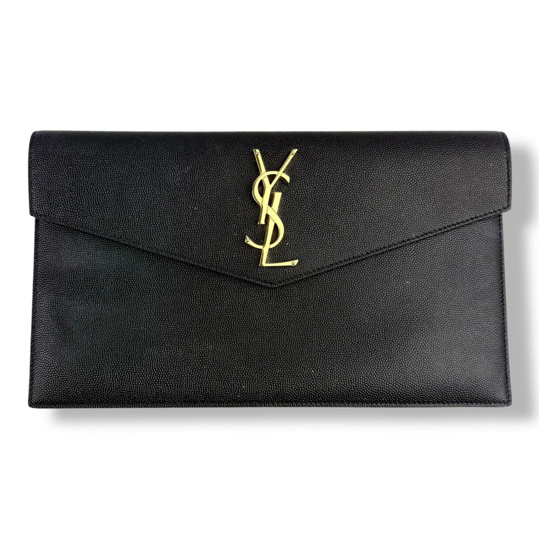 Saint Laurent YSL Uptown Black Leather Clutch Bag - Lux Central
