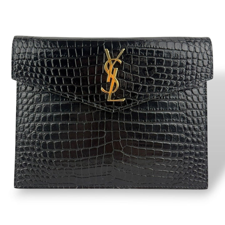 Saint Laurent YSL Uptown Black Leather Clutch Bag - Lux Central