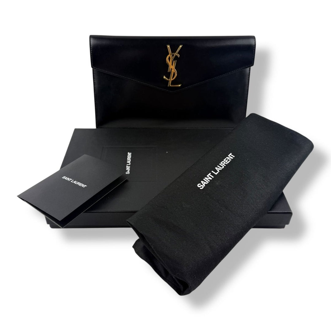 Saint Laurent YSL Uptown Black Leather Medium Clutch - Lux Central