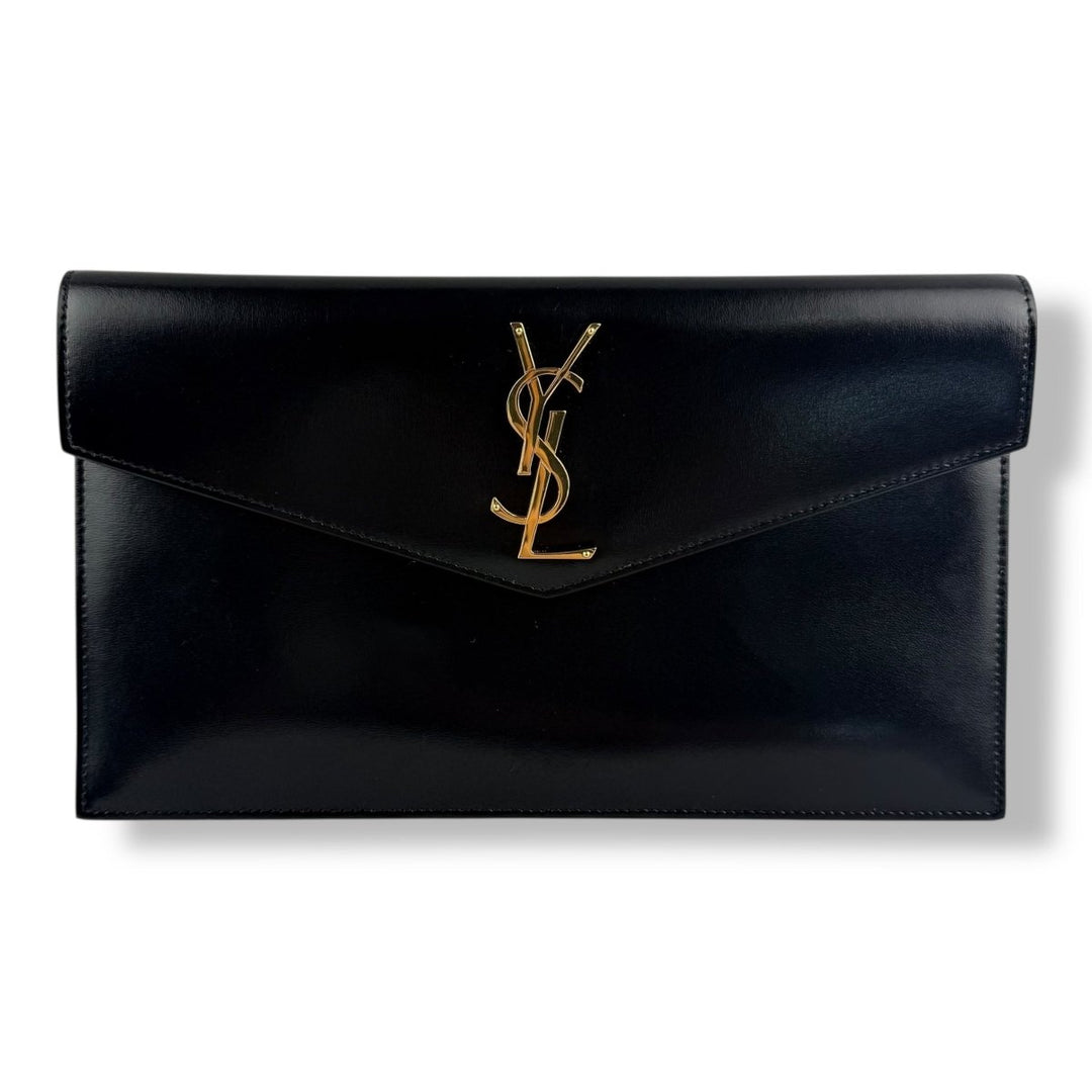 Saint Laurent YSL Uptown Black Leather Medium Clutch - Lux Central