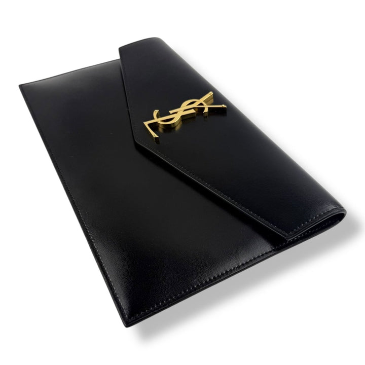 Saint Laurent YSL Uptown Black Leather Medium Clutch - Lux Central